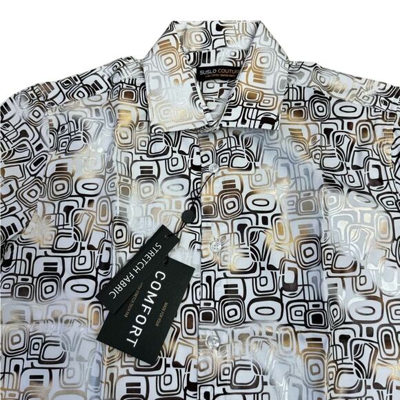 NWT Suslo Couture Men's Geometric Print Button Up Shirt Size M Stretch Comfort - Picture 2 of 5